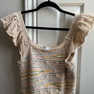 Zara Crochet Ruffle Sleeve Top